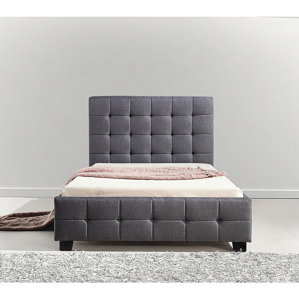 King Single Linen Fabric Deluxe Bed Frame Grey eBay