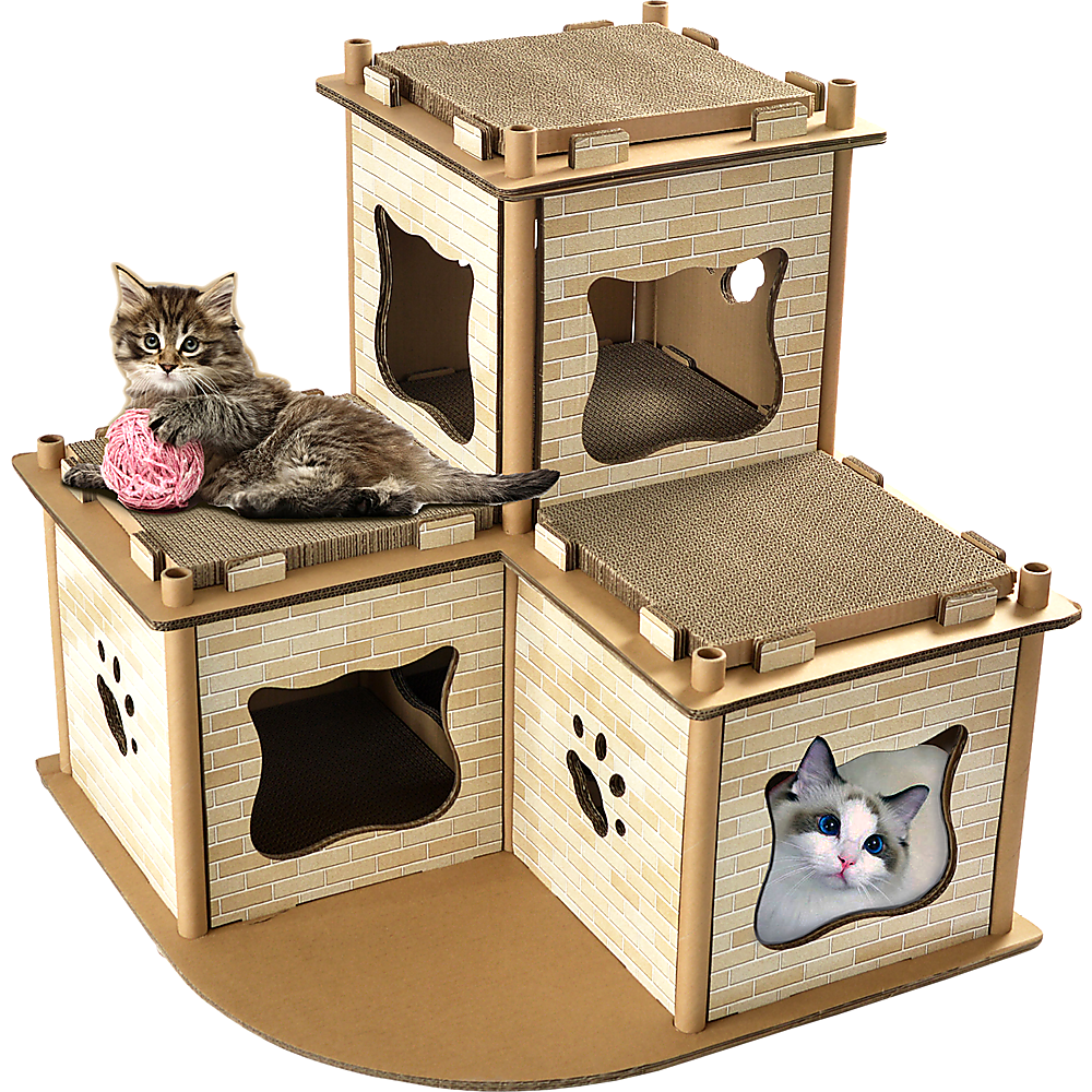 Cat Cardboard House Tree Tower Condo Scratcher Pet Post Pad Mat